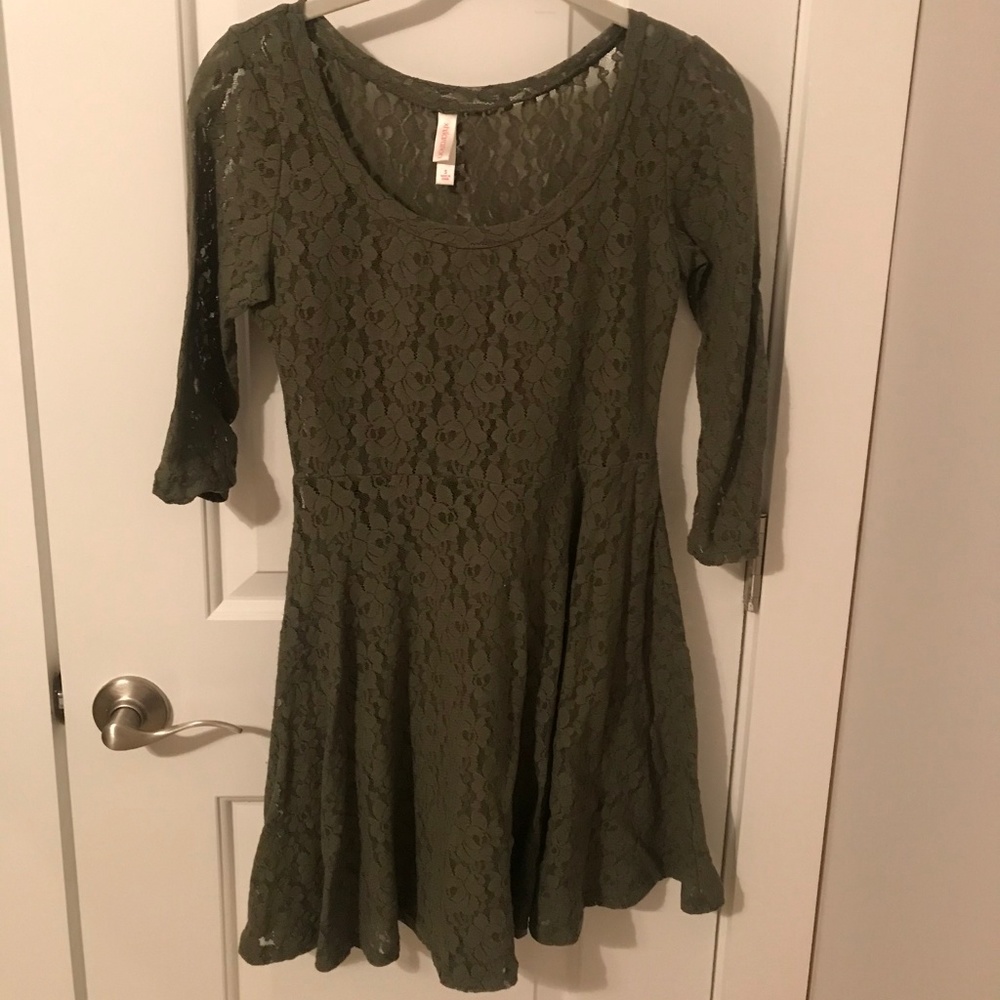 Xhilaration Green Lace Skater Dress with Slip
